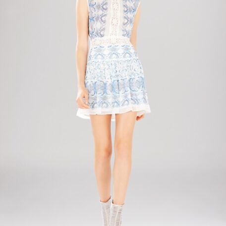 BCBGMAXAZRIA Dress – Aymenline Scarf Print & Lace Trim A-Line
