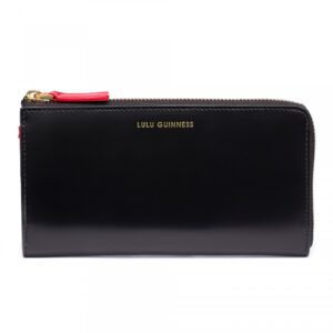 Lulu Guinness Black Polished Leather Zip Around Wallet